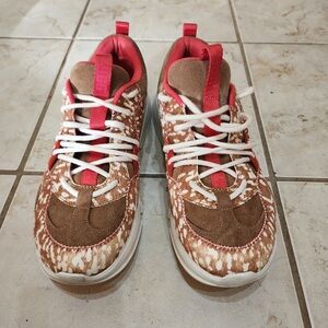 UGG Calle Lace Speckled Sneakers Brown White Calf Hair Suede Size 8